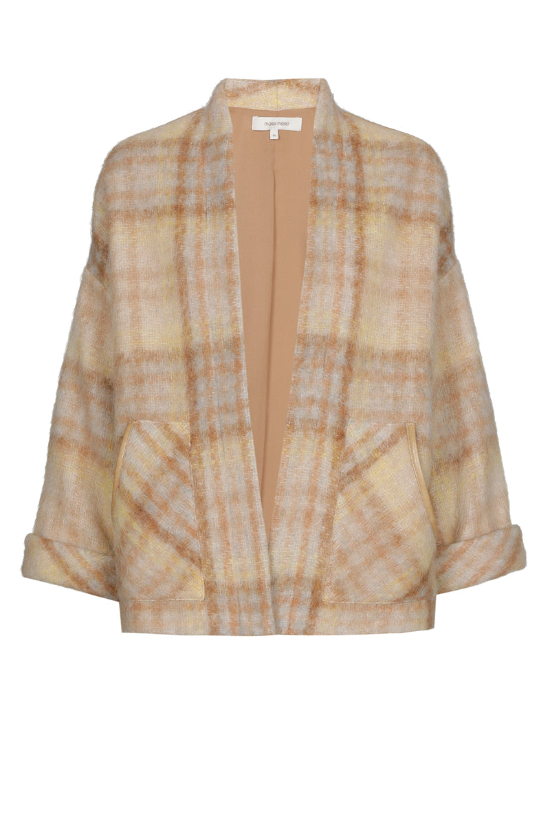 Checked wool kimono jacket 