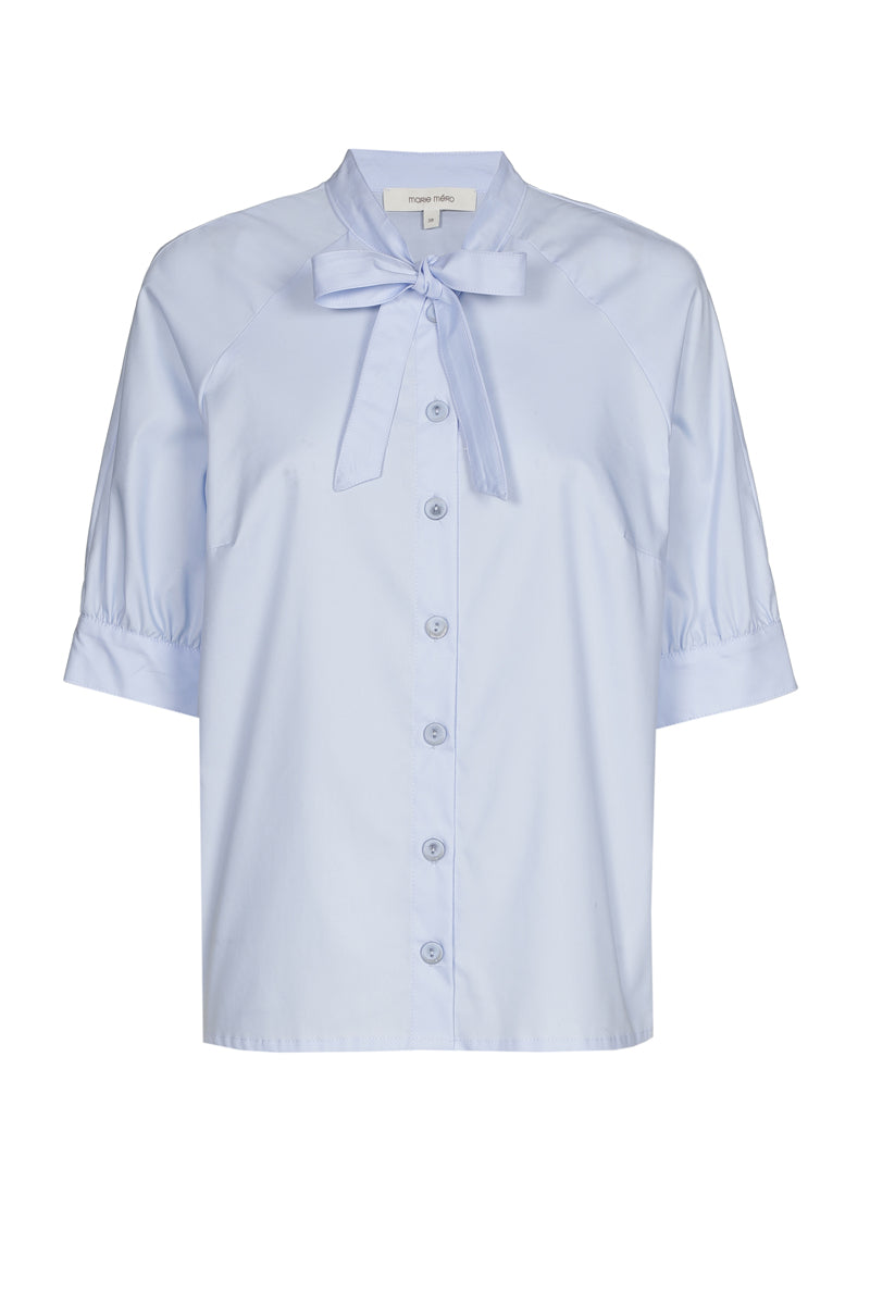 Straight sky short sleeved shirt with bow collar