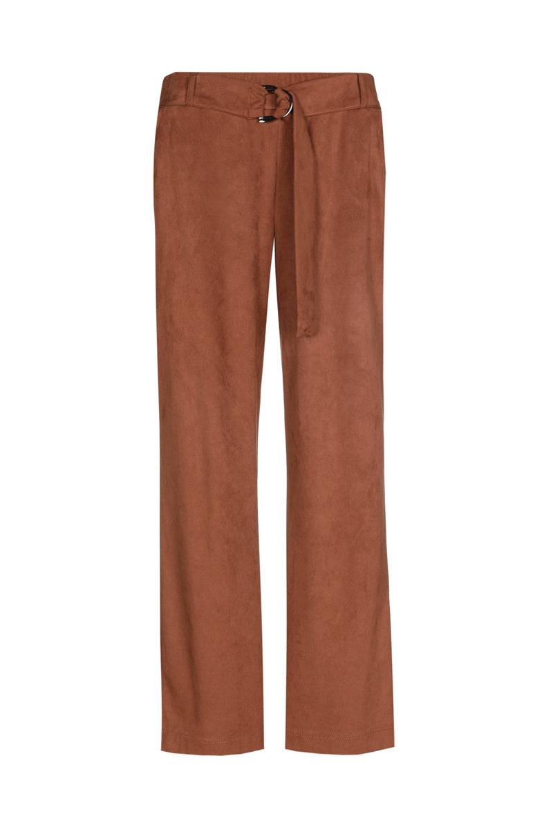 Short, wide and belted faux suede pants