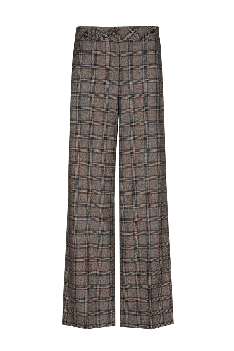 Rechte bruine ruiten lange broek