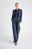 Pantalon ample à rayures fines et élastique bleu