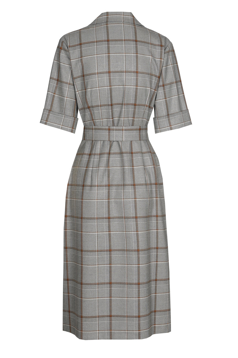 Geruit tailleur kleed met riem