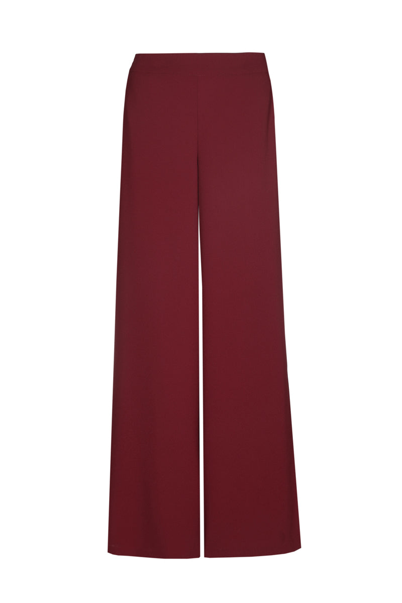 Soepele lange wijde bordeaux broek