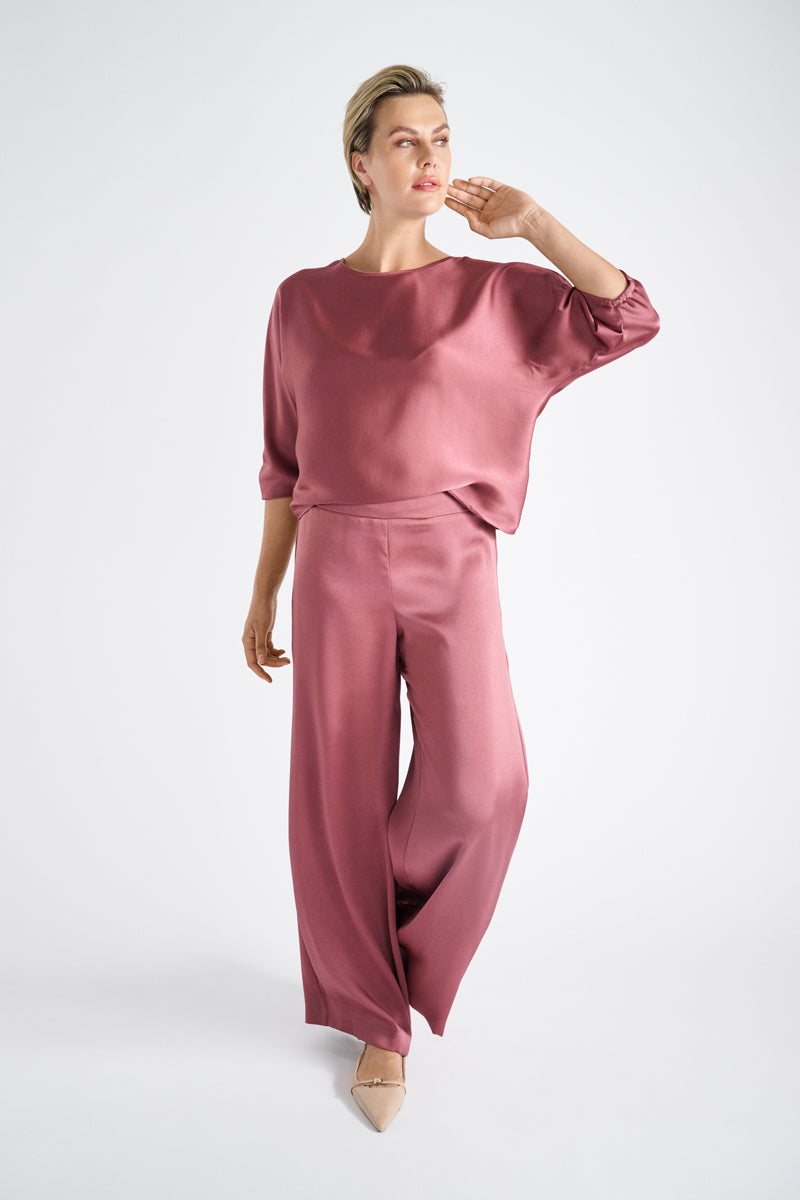 Pantalon satin large taille élastiquée