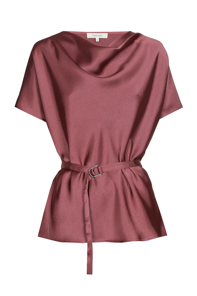 Top en satin manche courte avec ceinture