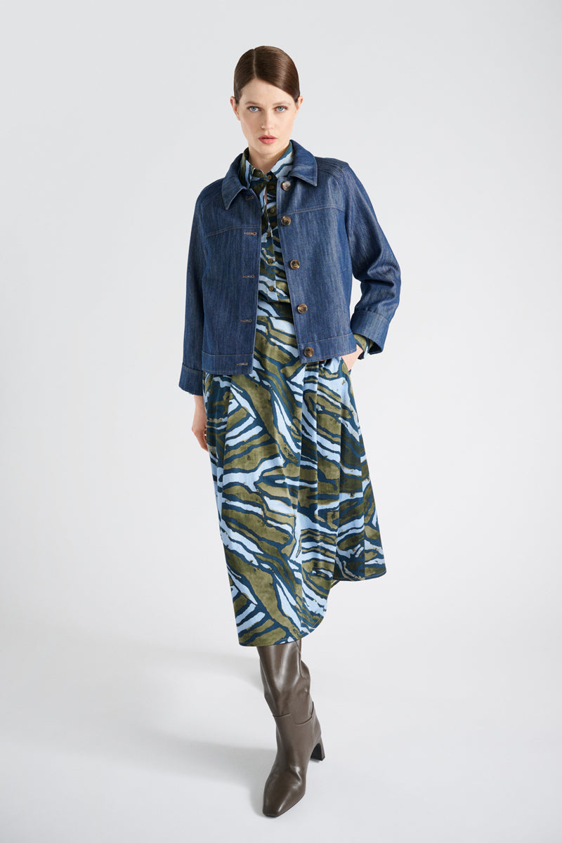 Bloes met grafische print in groen en blauw