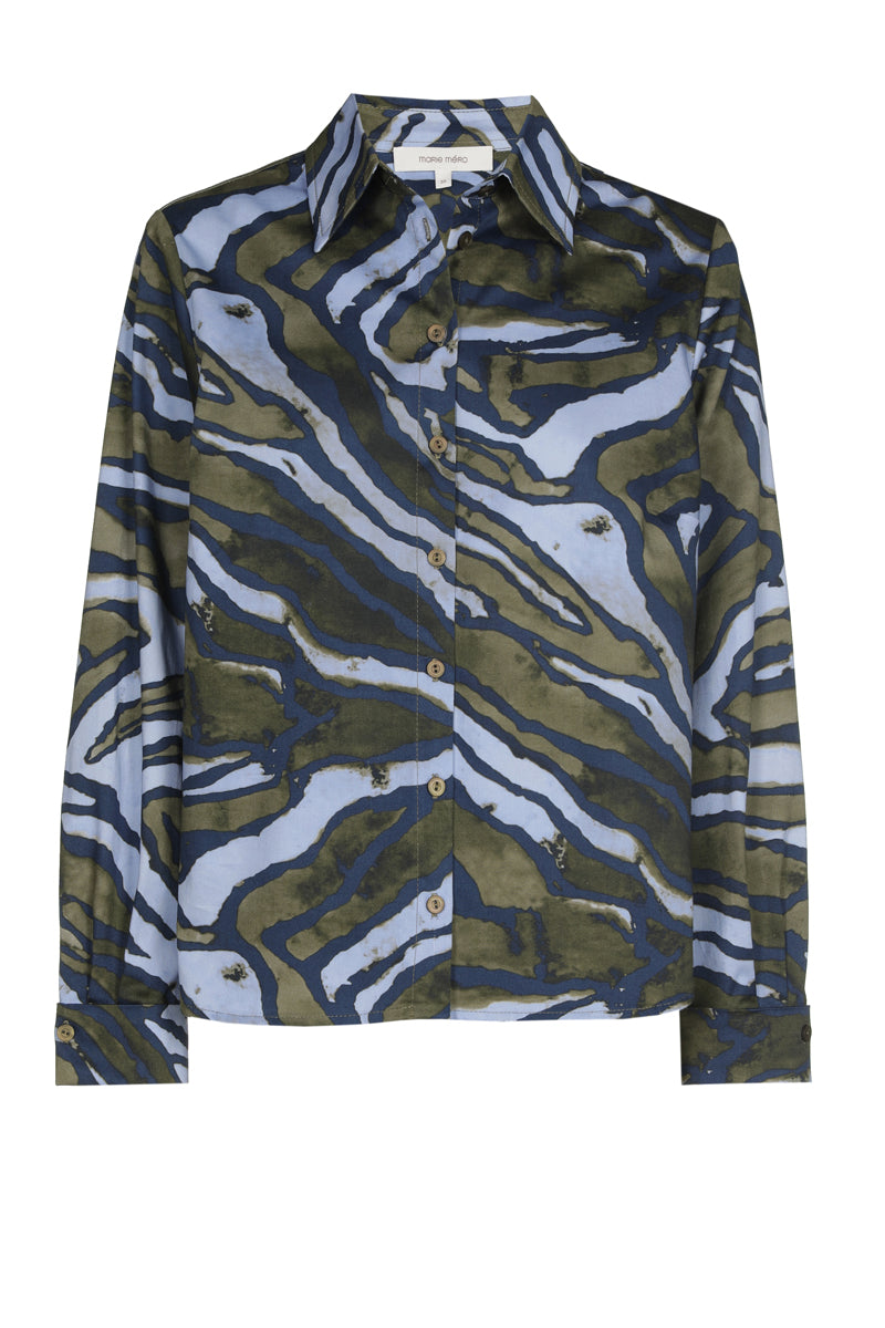 Bloes met grafische print in groen en blauw
