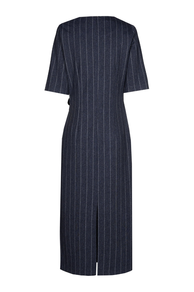 Navy midi jurk met krijtstreep