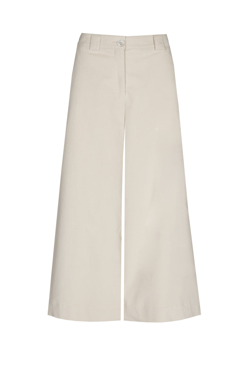 Wijd uitlopende beige culotte met bandplooi
