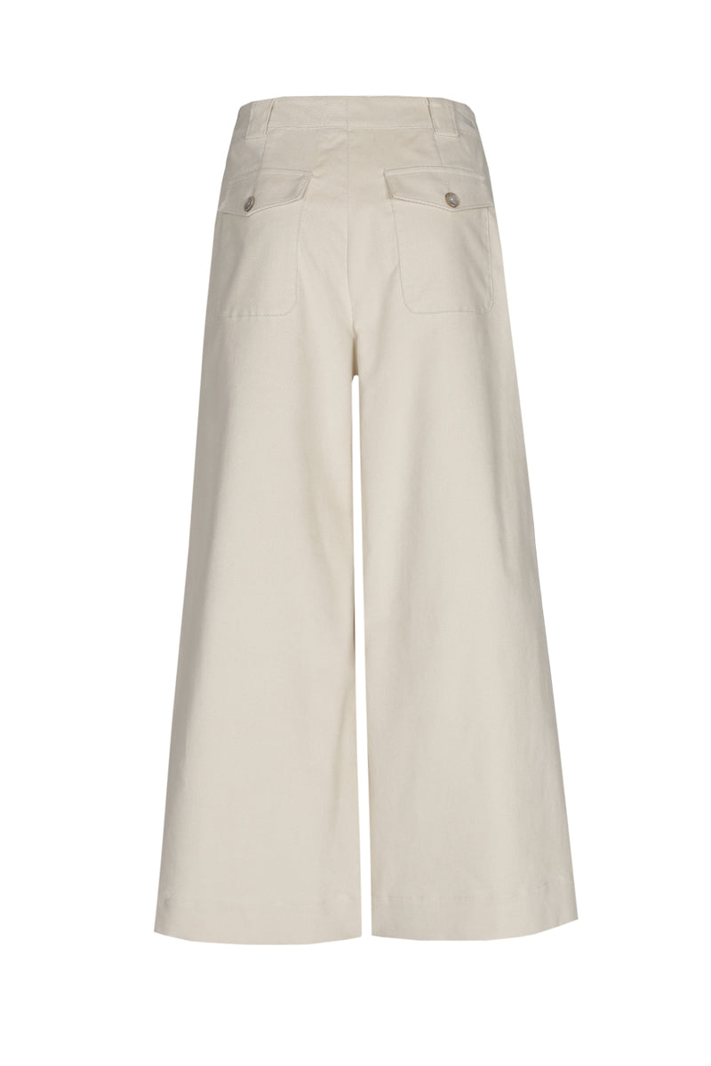 Wijd uitlopende beige culotte met bandplooi