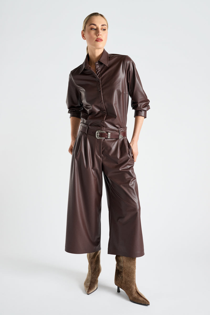 Faux leder wijde culotte