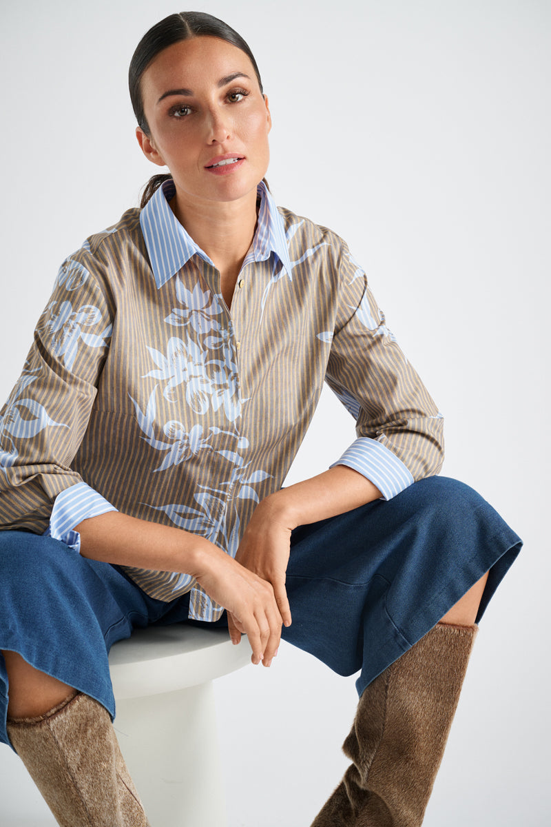 Striped shirt with allover flower print