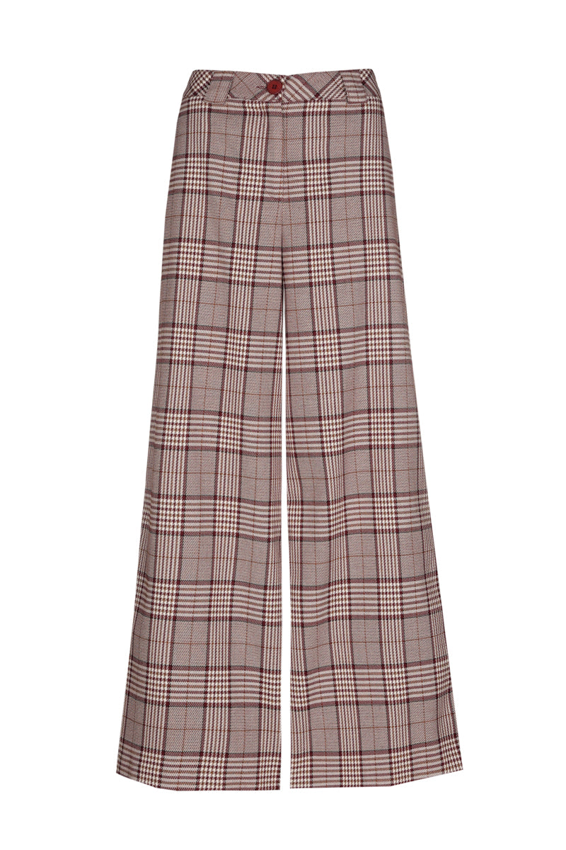Long and wide check pants with pleat