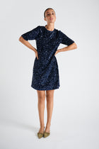 Short sequins navy dress with short sleeve