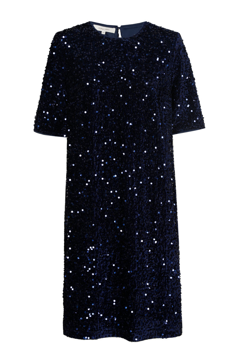 Short sequins navy dress with short sleeve