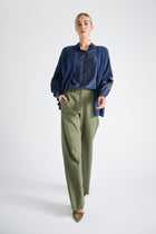 Straight long khaki fluid pants 