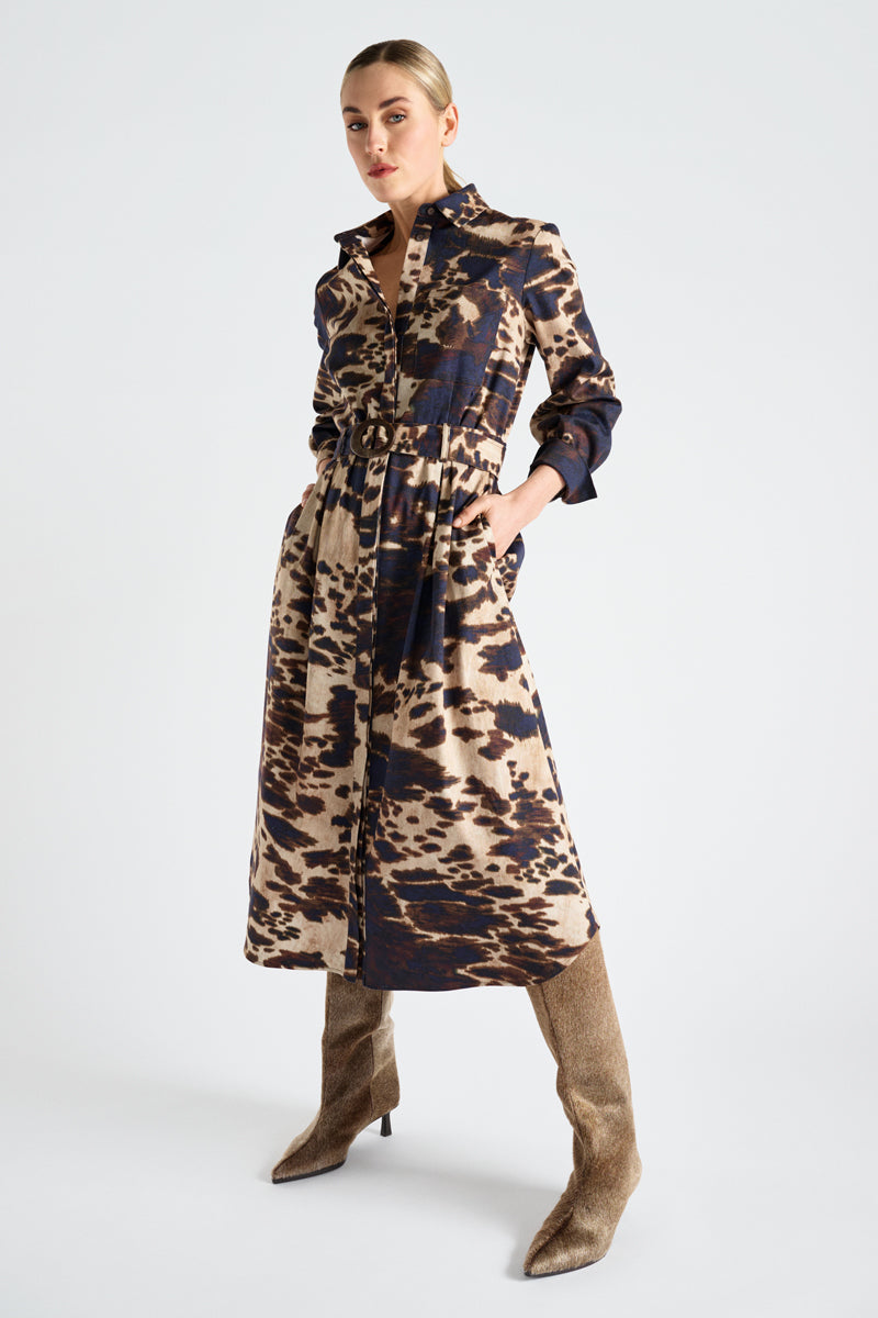 Printed belted shirt-dress 