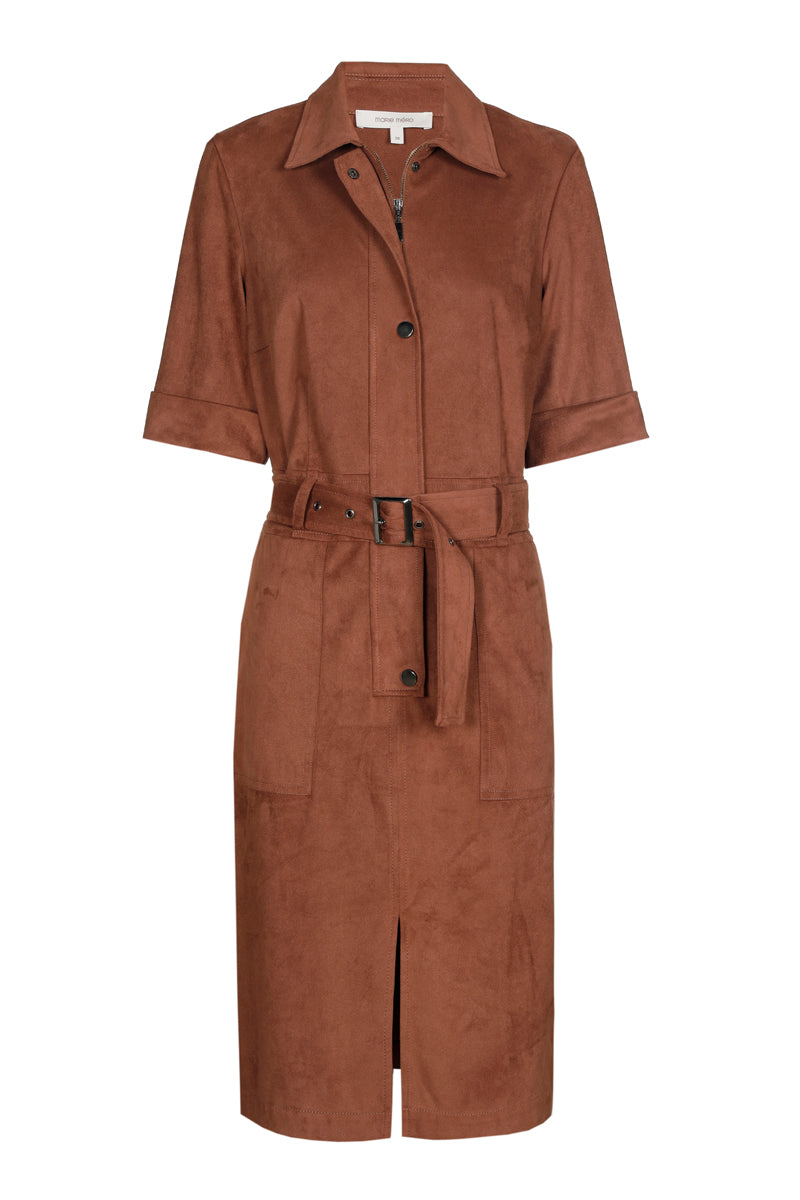 Robe chemisier ceinturée en faux suède