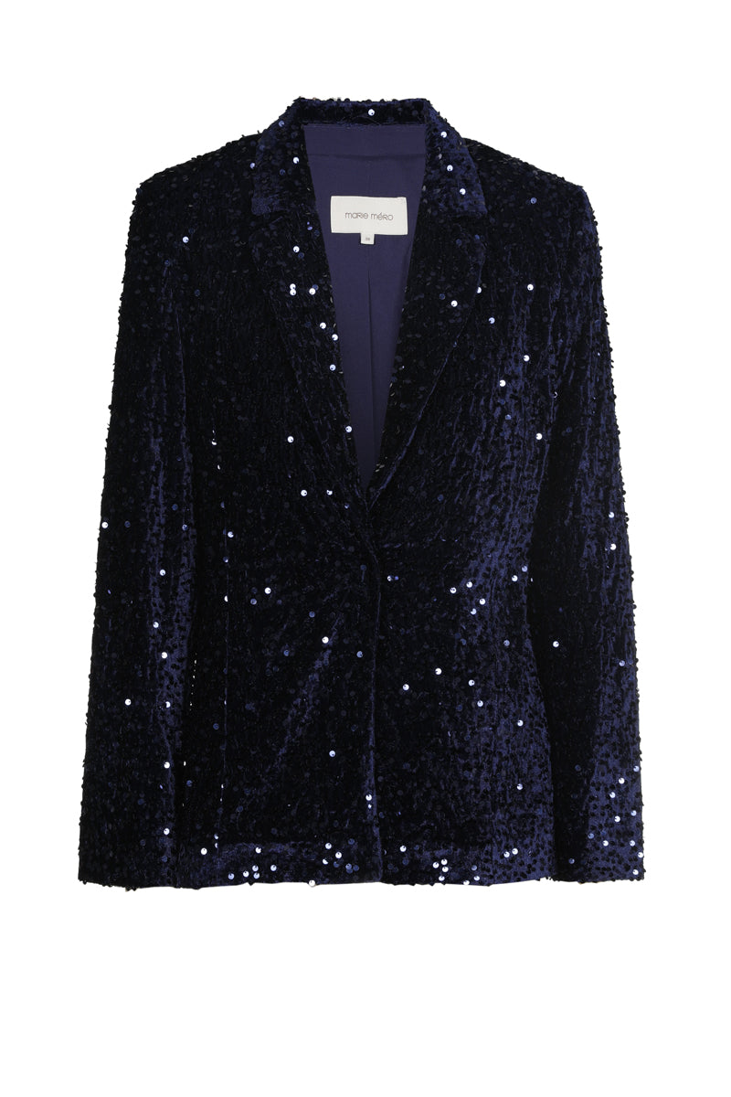 Blauwe blazer met pailletten