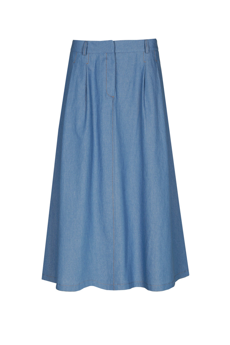 Jupe midi denim avec plis et poches