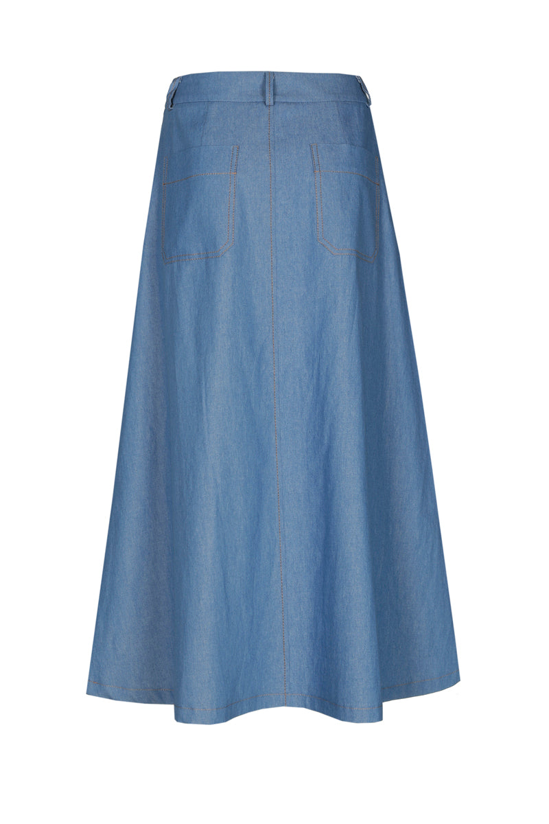 Jupe midi denim avec plis et poches
