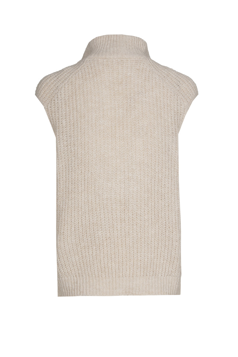 Sleeveless trucker sweater with zip collar