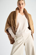Half-long padded camel cape-parka with fleece lining 