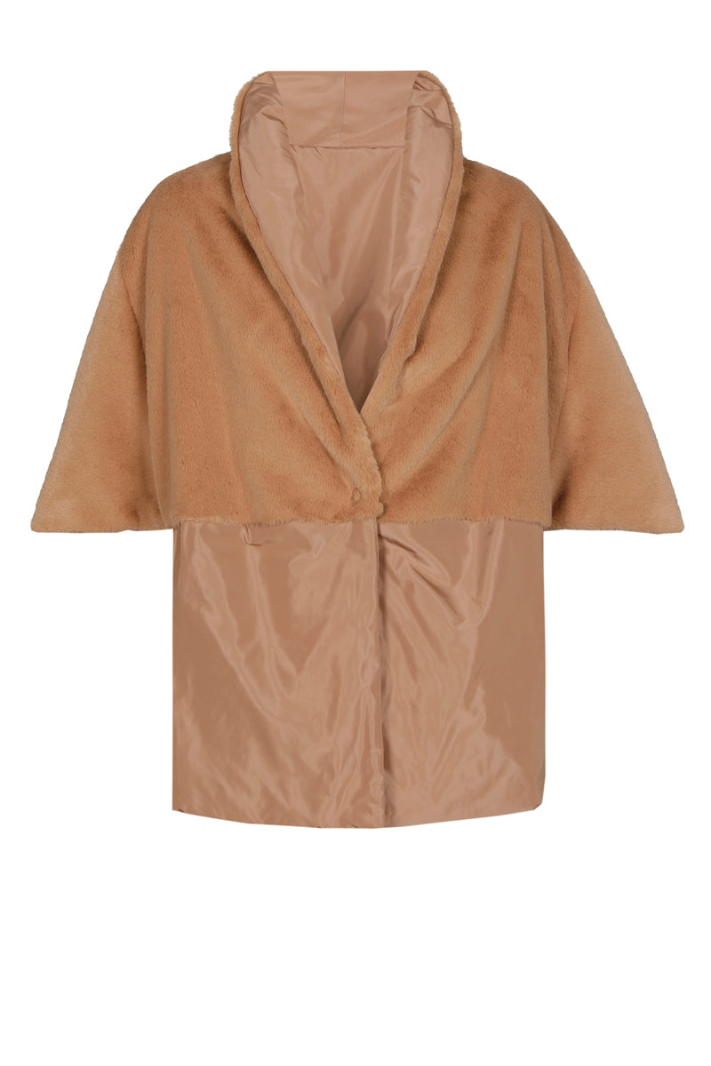 Fleece gevoerde camel cape-parka