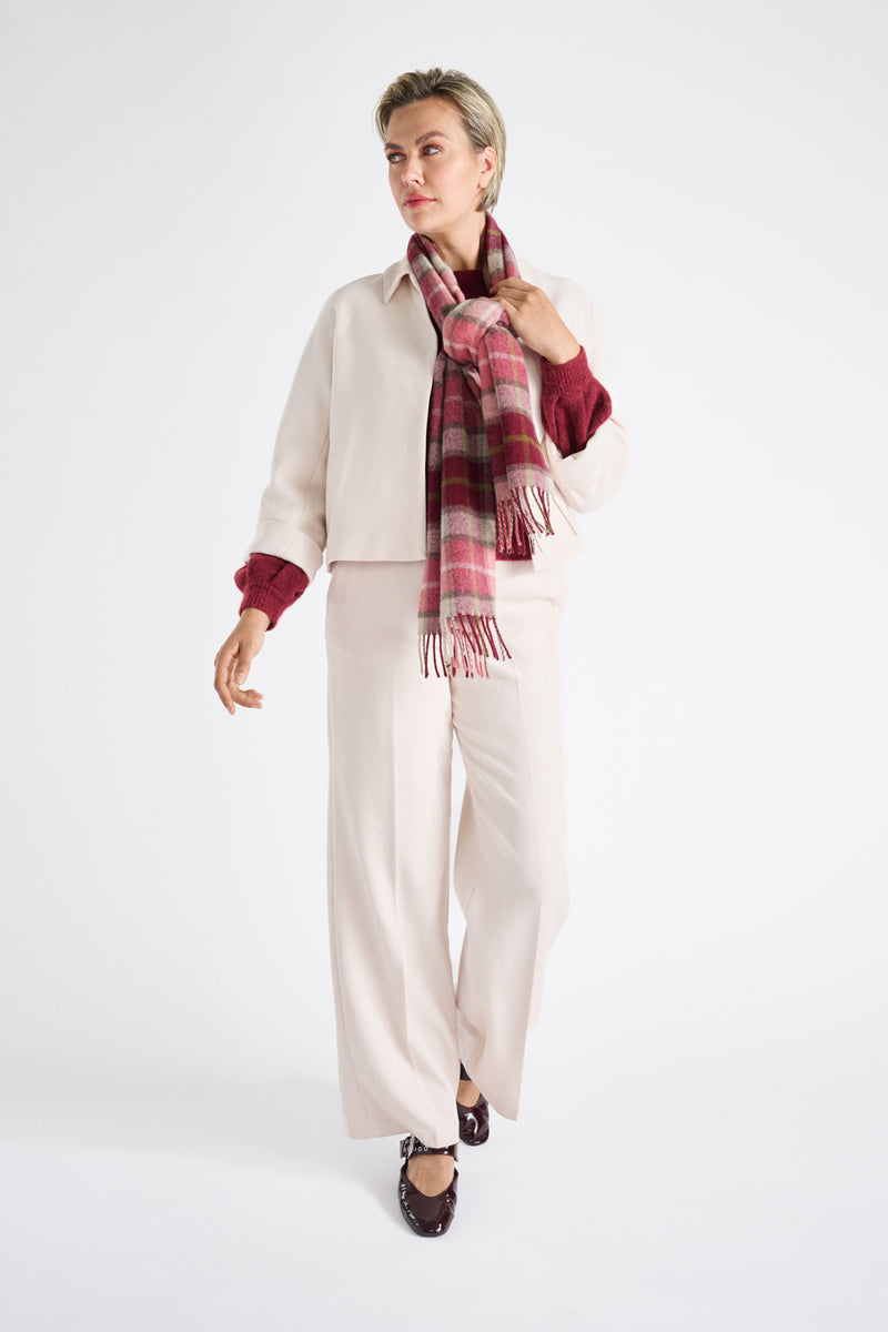 Checked wool scarf with fringes