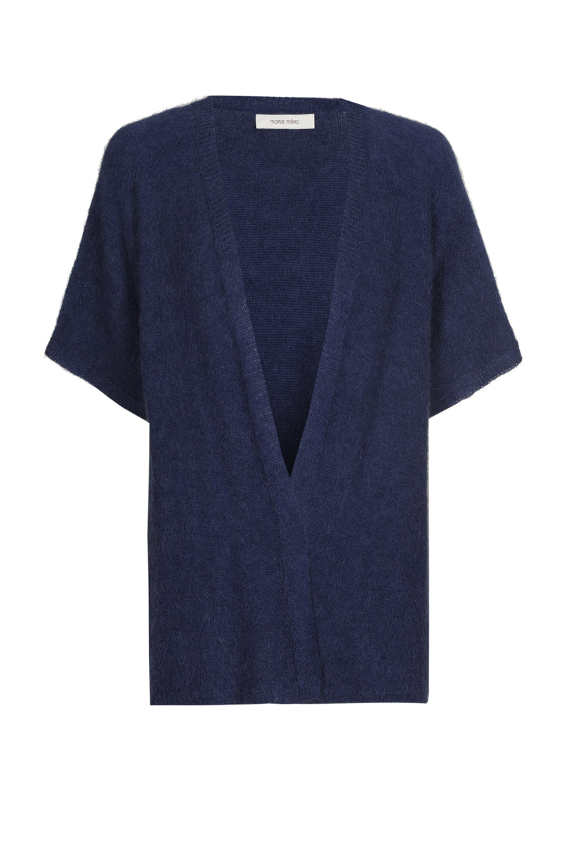 Cardigan ouvert denim à manches courtes