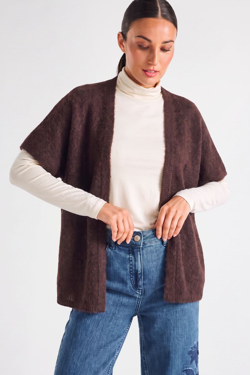 Open bruine cardigan met korte mouw