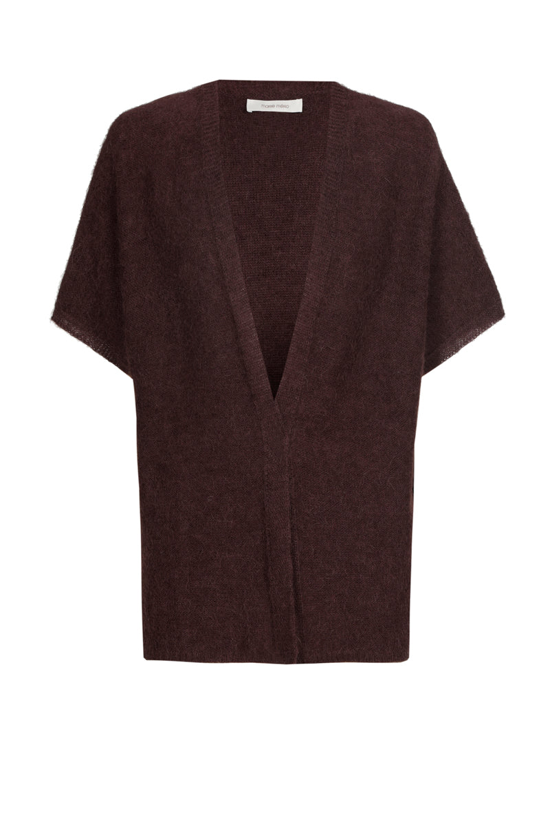 Open bruine cardigan met korte mouw
