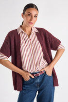 Cardigan bordeaux ouvert à manches courtes