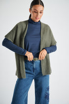 Open front short sleeve khaki cardigan