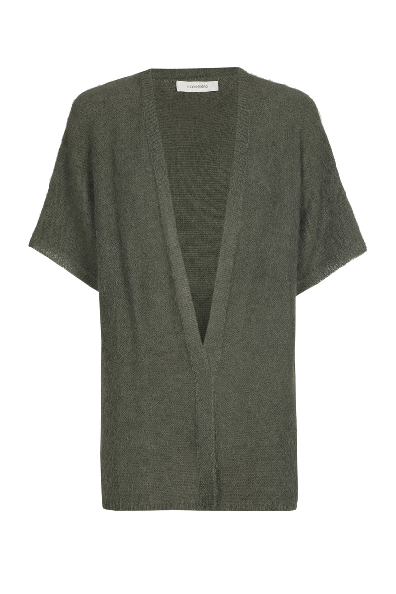 Open front short sleeve khaki cardigan