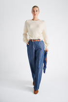 Boxy sweater with boatneck and puff sleeve