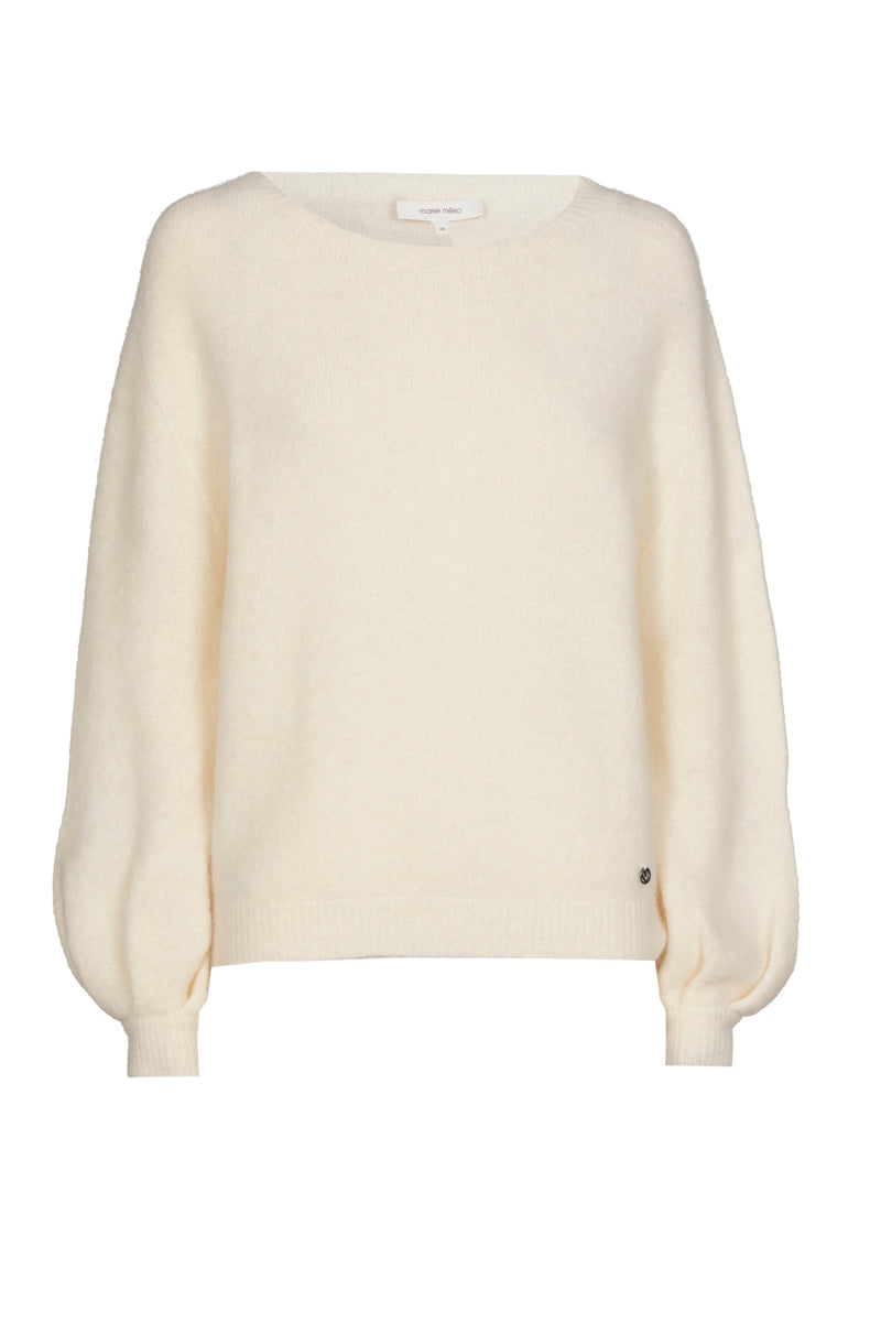 Boxy sweater with boatneck and puff sleeve