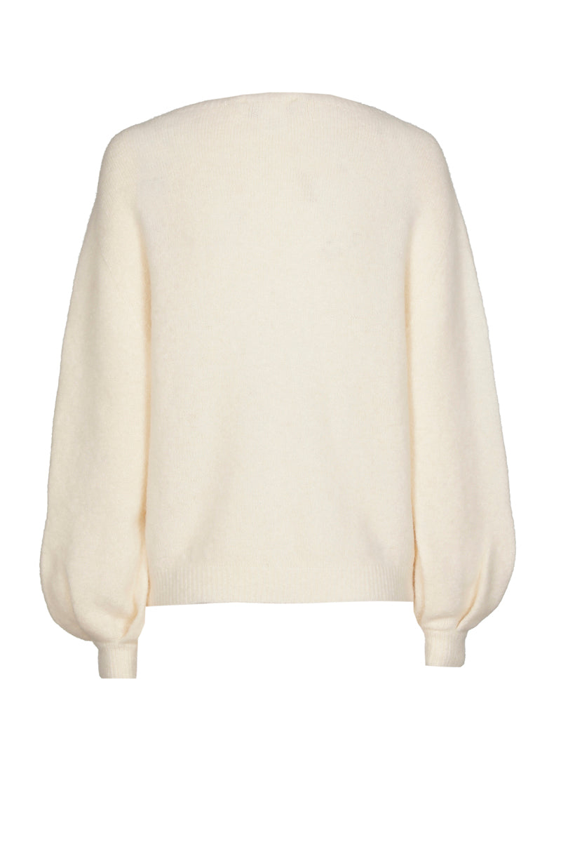 Boxy sweater with boatneck and puff sleeve
