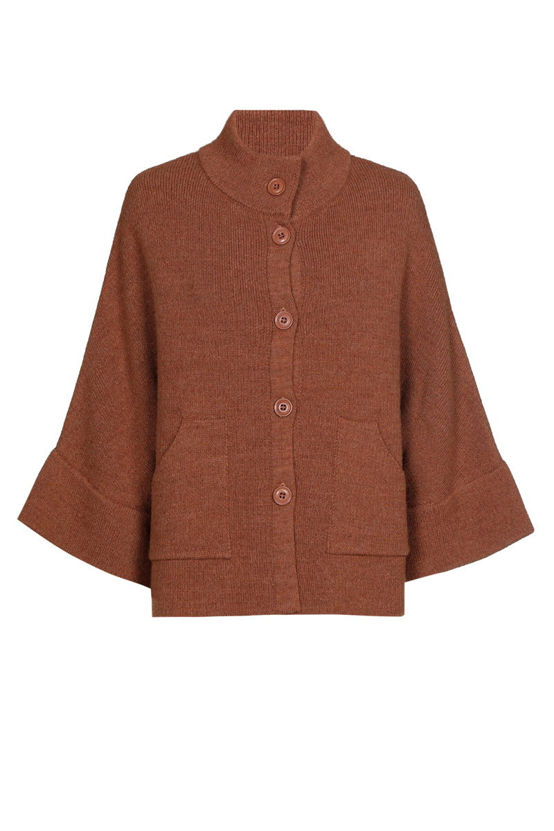 Cape couleur cognac à fermeture à boutons
