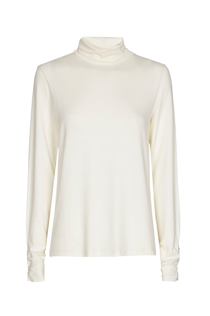 Basic cream roll-neck with gathered sleeve