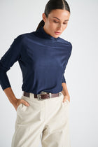 Sous-pull bleu col roulé manche froncée