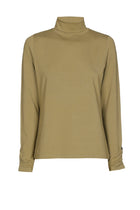 Basic olive roll-neck with gathered sleeve