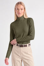 Basic kaki roll-neck with gathered sleeve