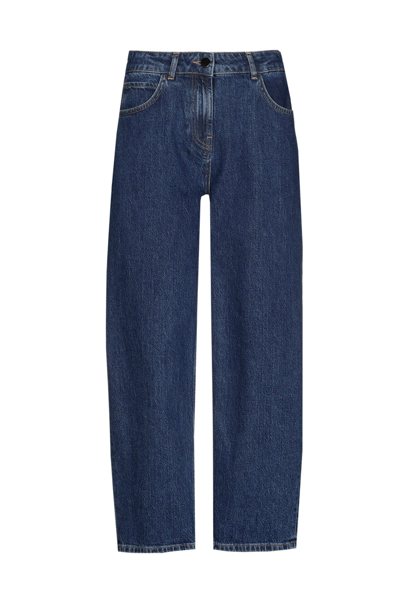 Enkellange denim, ballon snit met hoge taille