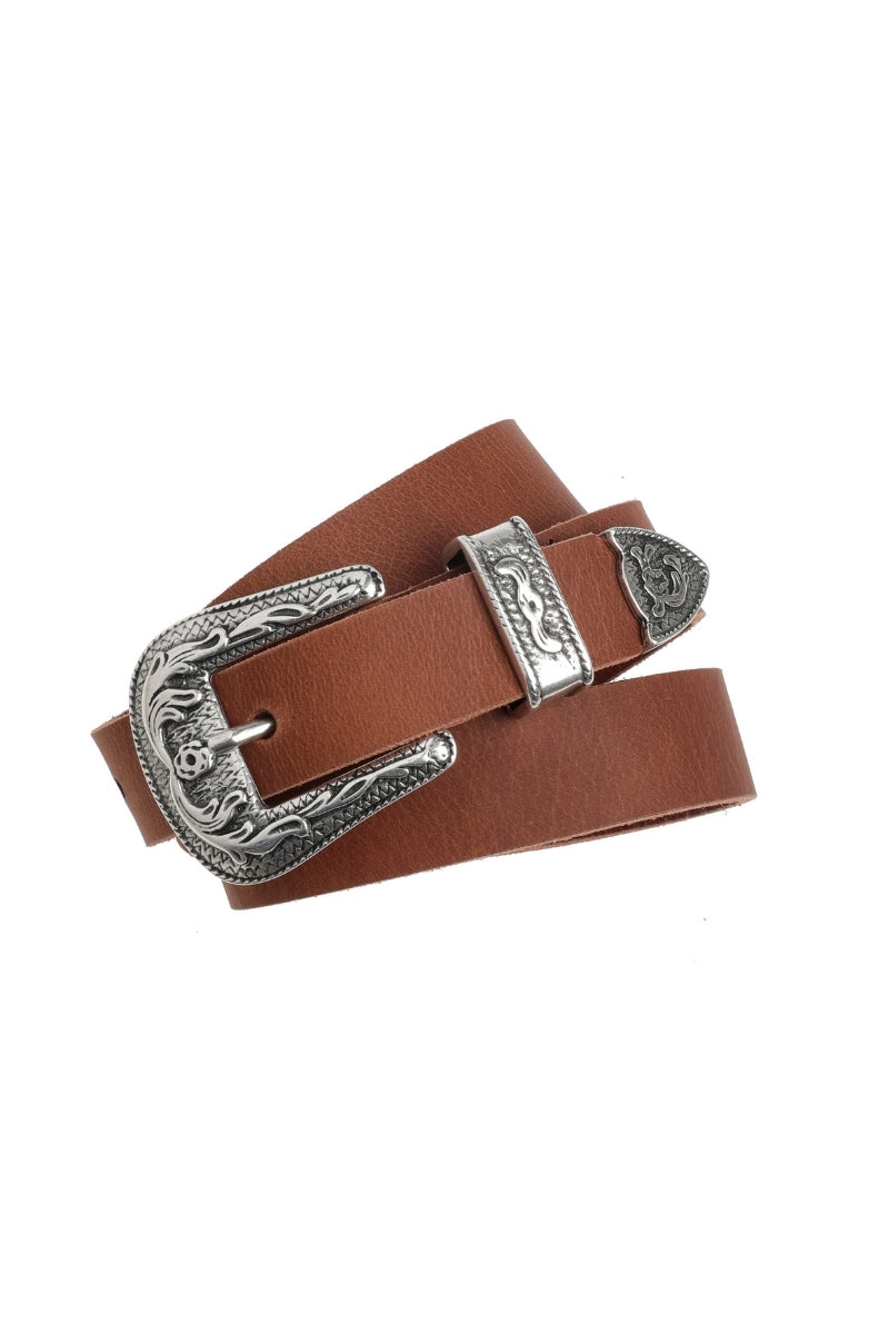 Camel cowboy riem met zilveren gesp