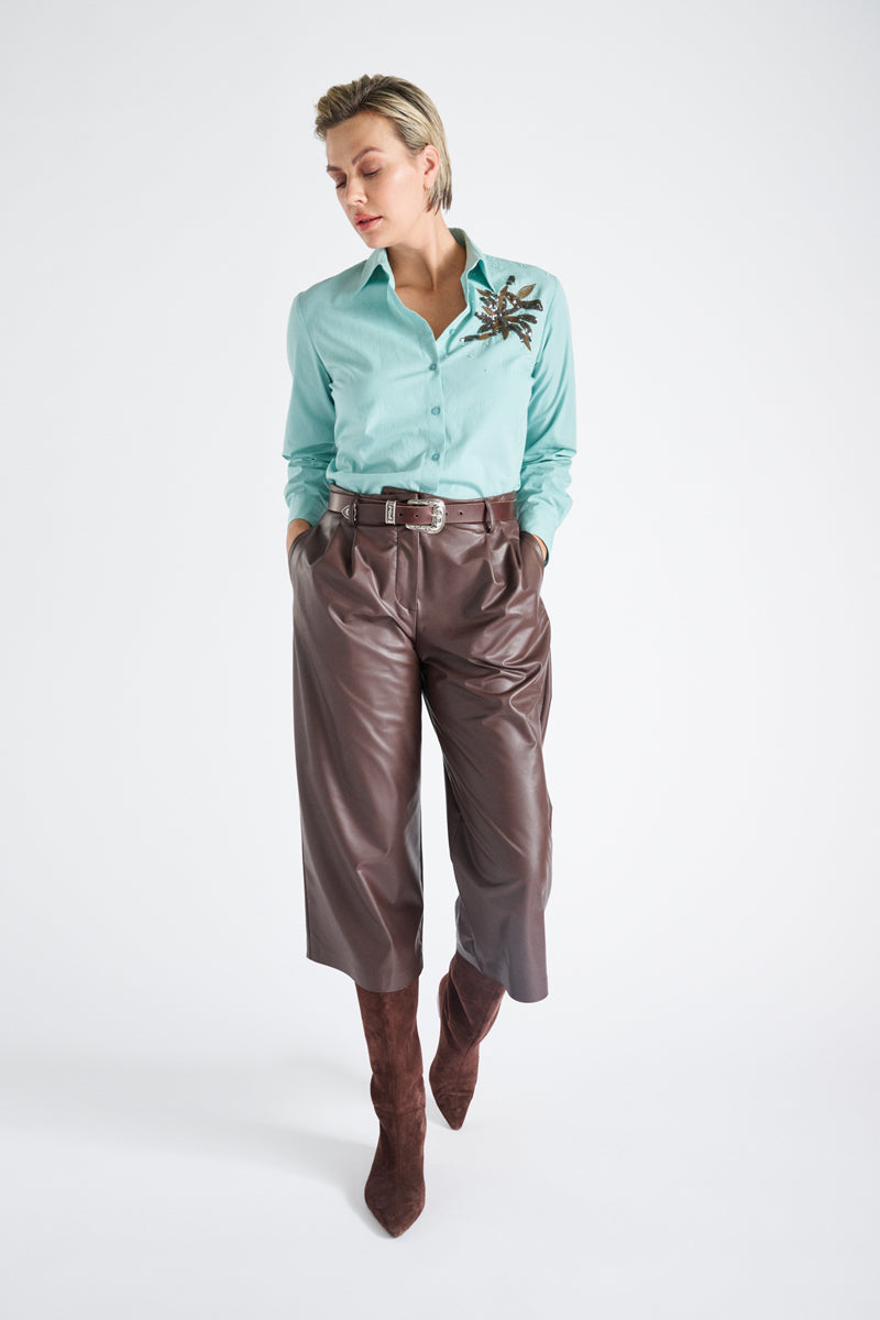 Chemisier turquoise coton avec broderie pailletée
