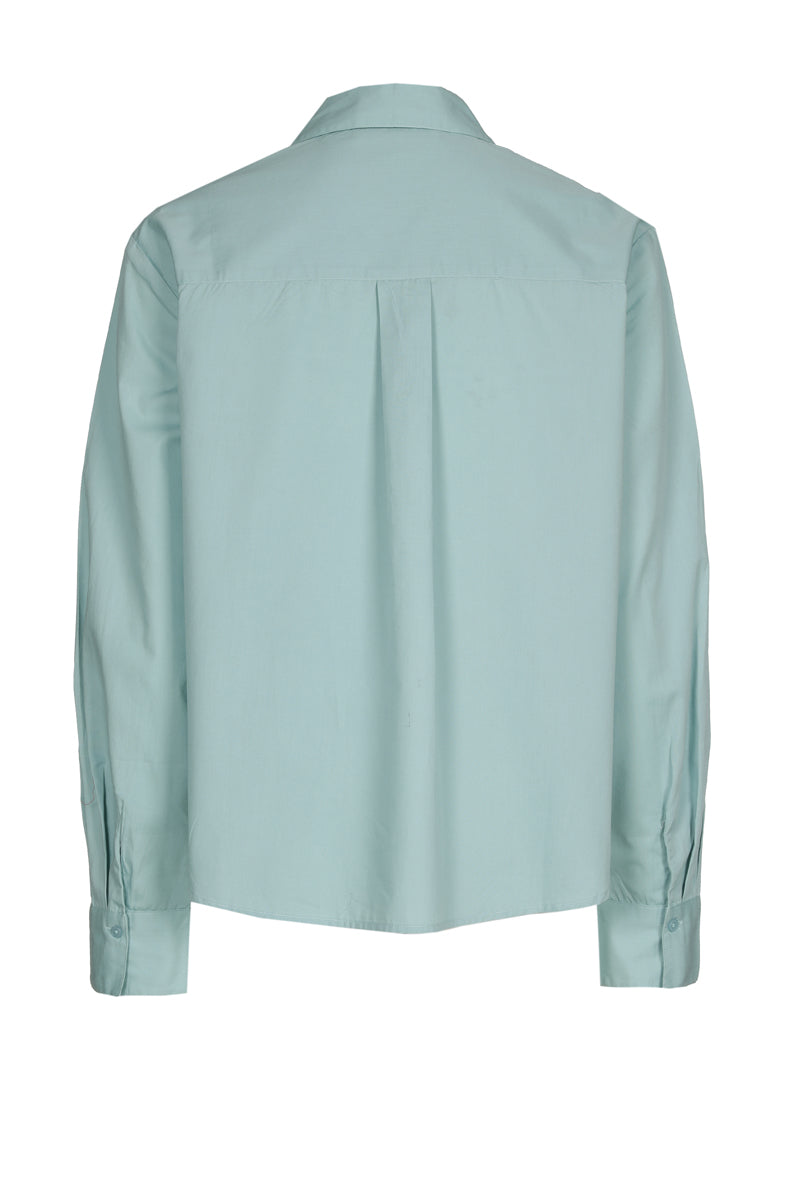 Turquoise cotton shirt with sequins flower