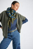 Wool-silk green graphic printed scarf