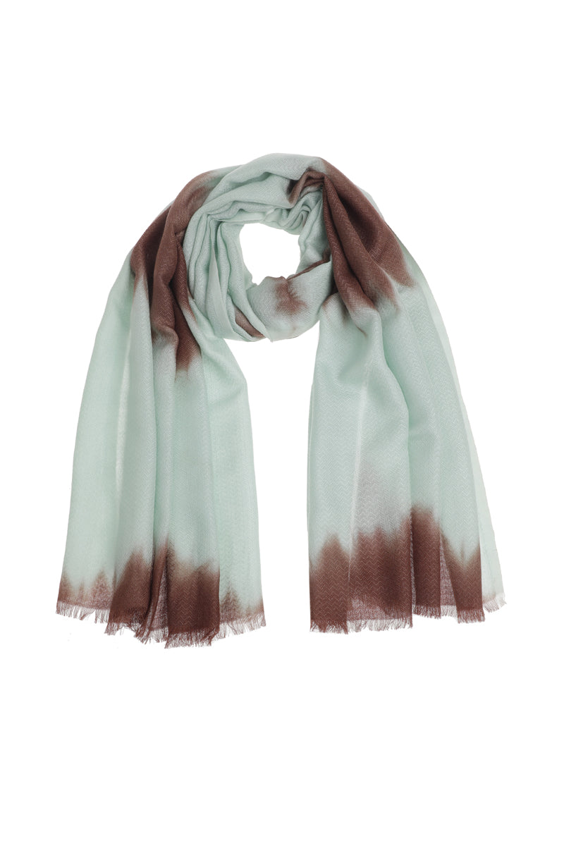 Grafische sjaal met bruin en turquoise