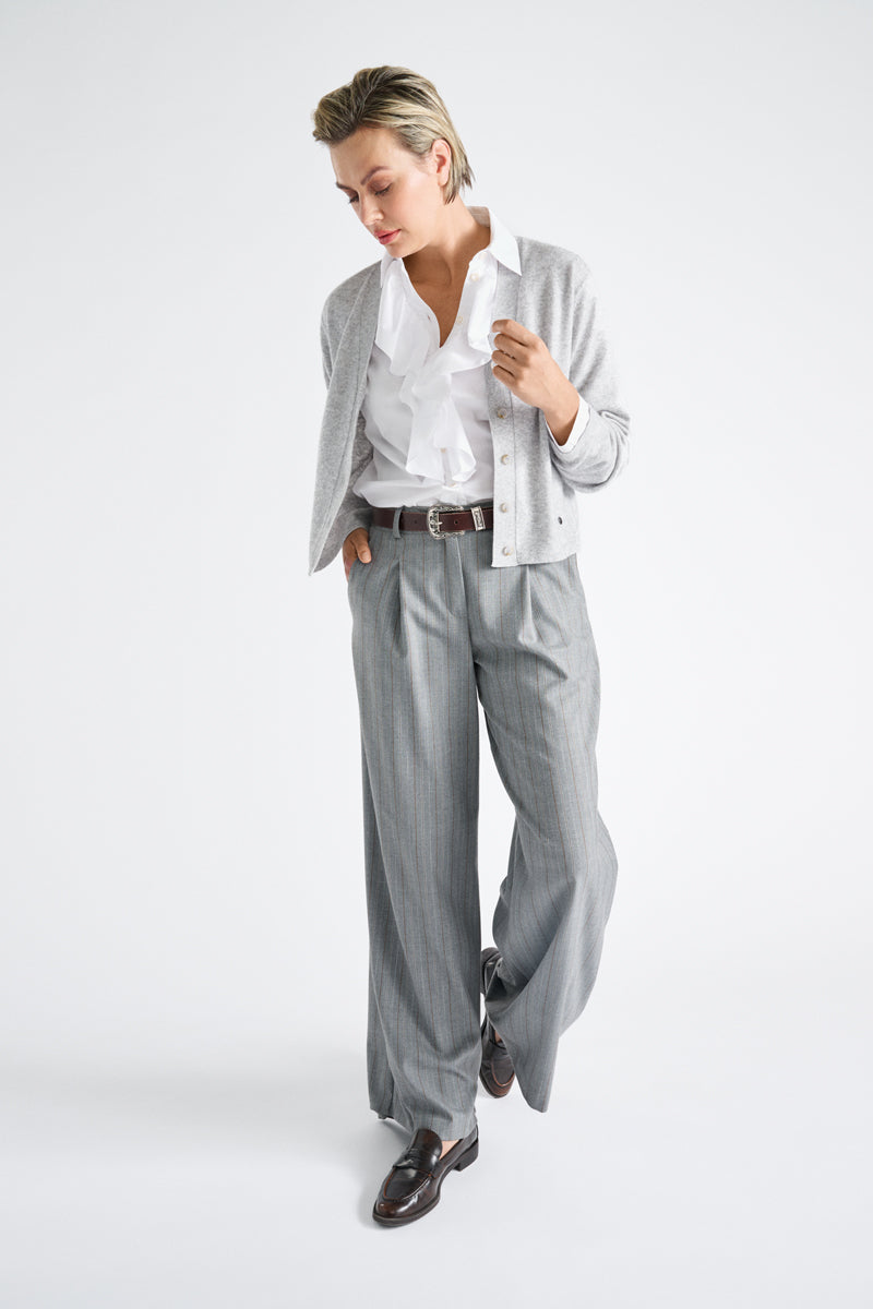 Pantalon long et large rayé gris 